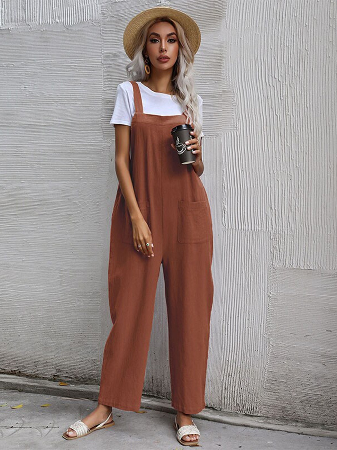 

StyleCast Brown Shoulder Straps Basic Jumpsuit