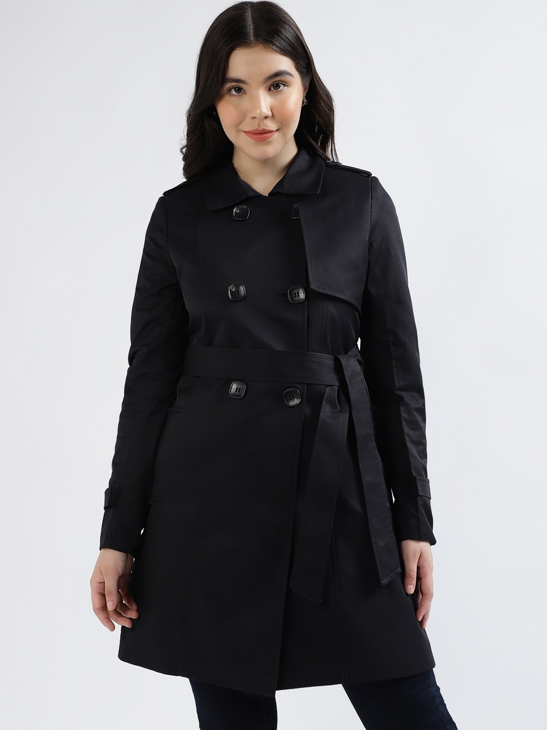 

CENTRESTAGE Double-Breasted Trench Coat, Black