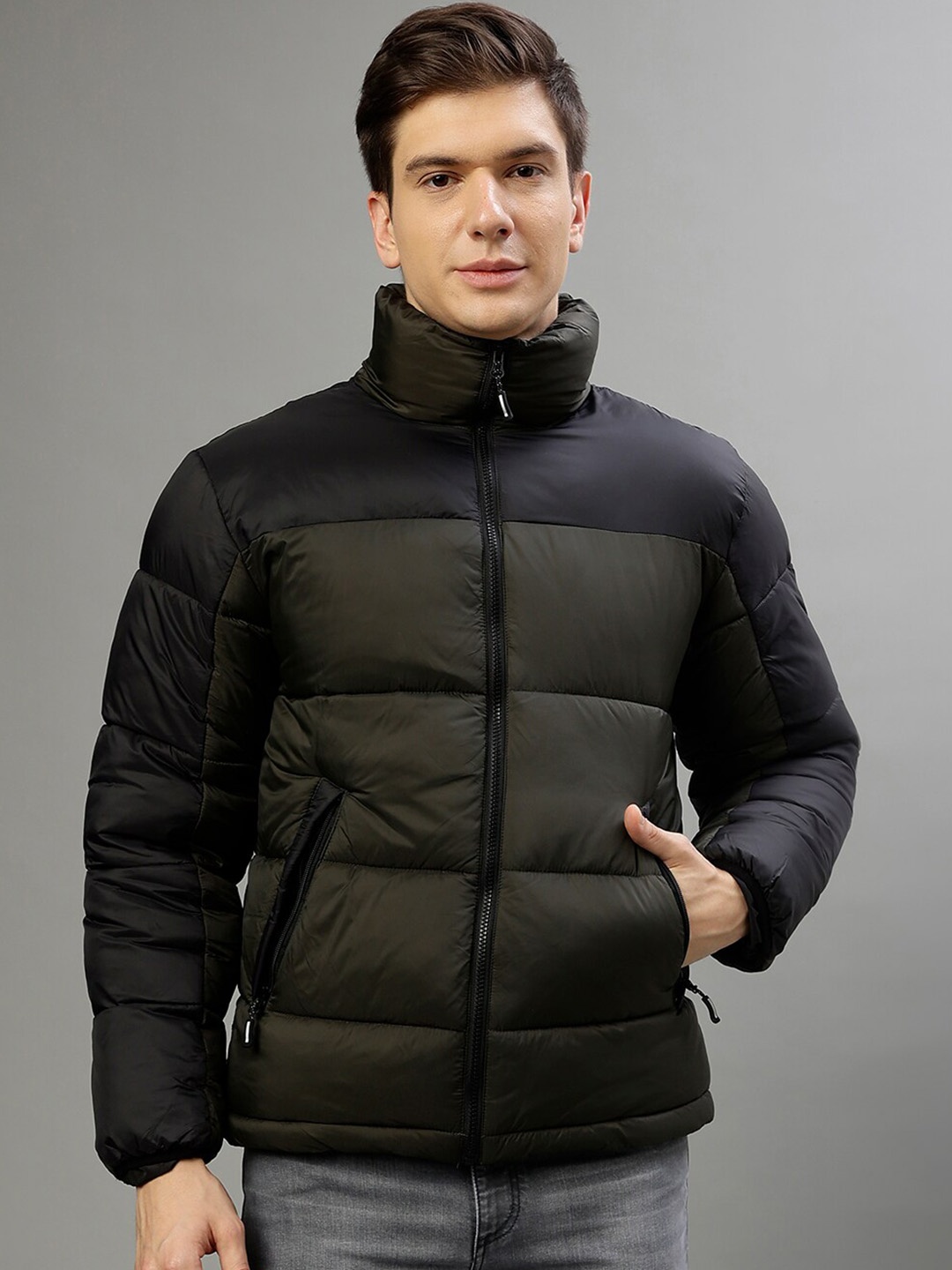 

LINDBERGH Colourblocked Stand Collar Puffer Jacket, Green