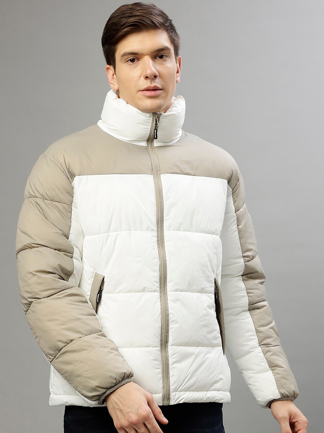 

LINDBERGH Colourblocked Stand Collar Puffer Jacket, White