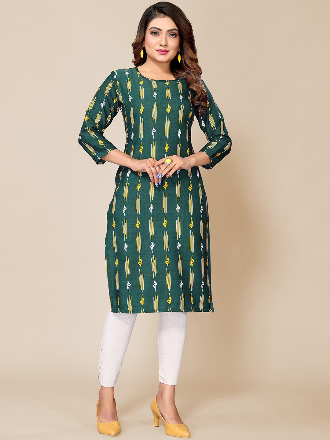 

Krimmple Abstract Printed Straight Kurta, Olive