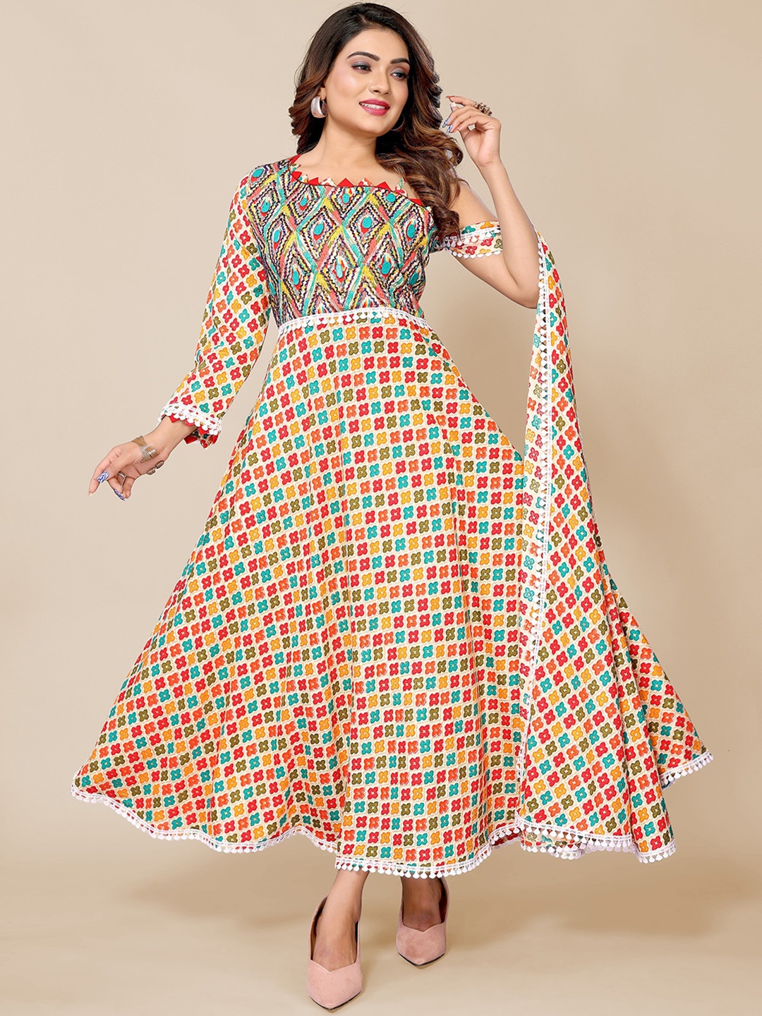 

Krimmple Ethnic Motifs Printed A Line Ethnic Dress, Orange