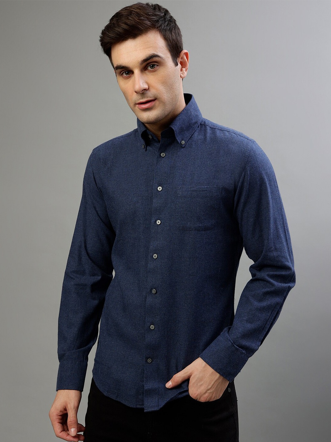 

Bruun & Stengade Slim Fit Button-Down Collar Casual Pure Cotton Shirt, Navy blue