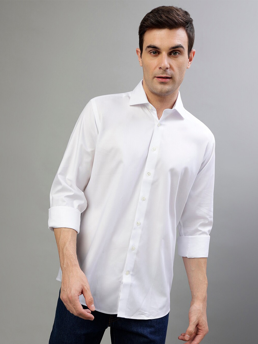 

Bruun & Stengade Spread Collar Casual Pure Cotton Shirt, White