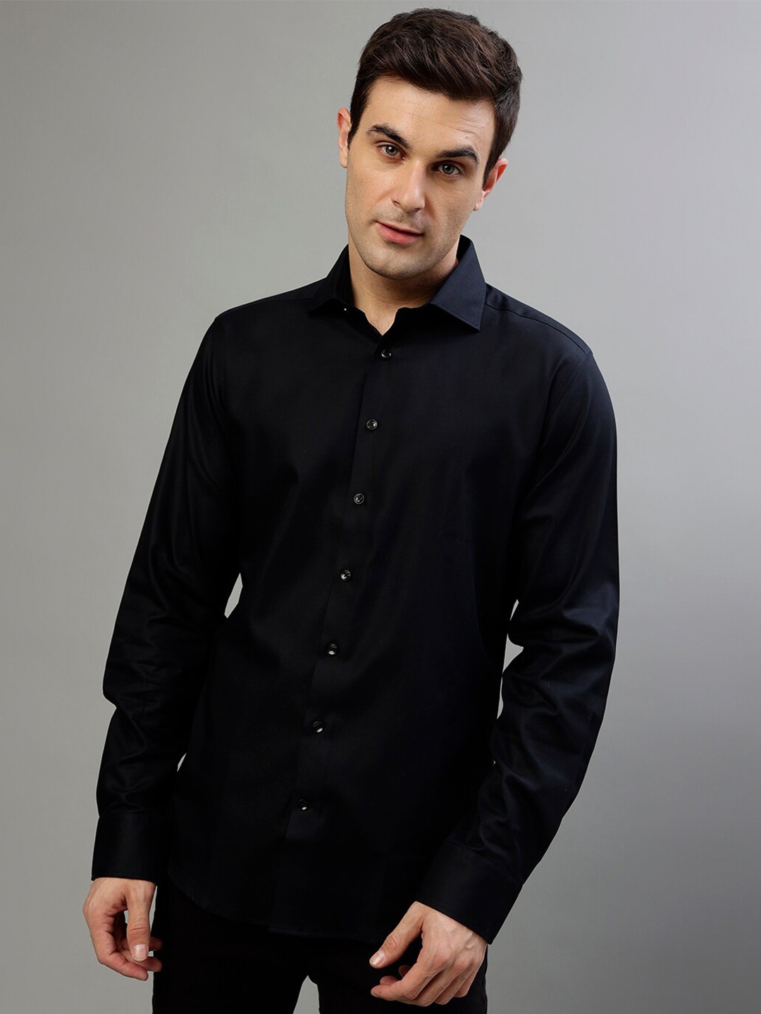 

Bruun & Stengade Slim Fit Spread Collar Casual Pure Cotton Shirt, Black