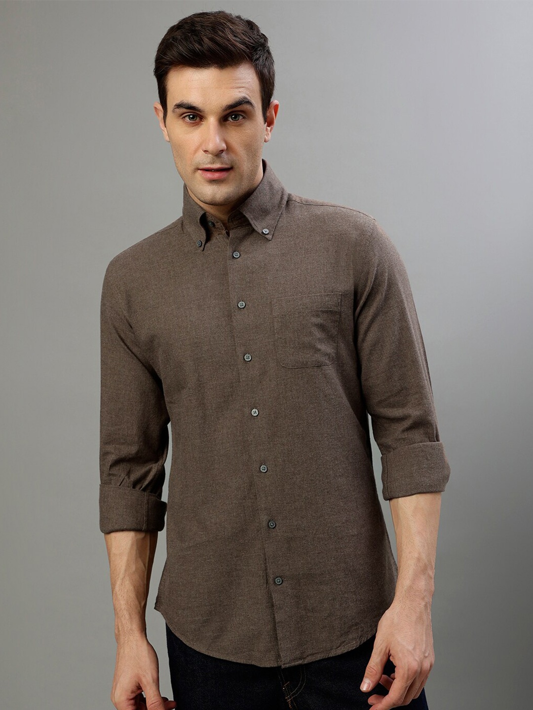 

Bruun & Stengade Slim Fit Button-Down Collar Casual Pure Cotton Shirt, Brown