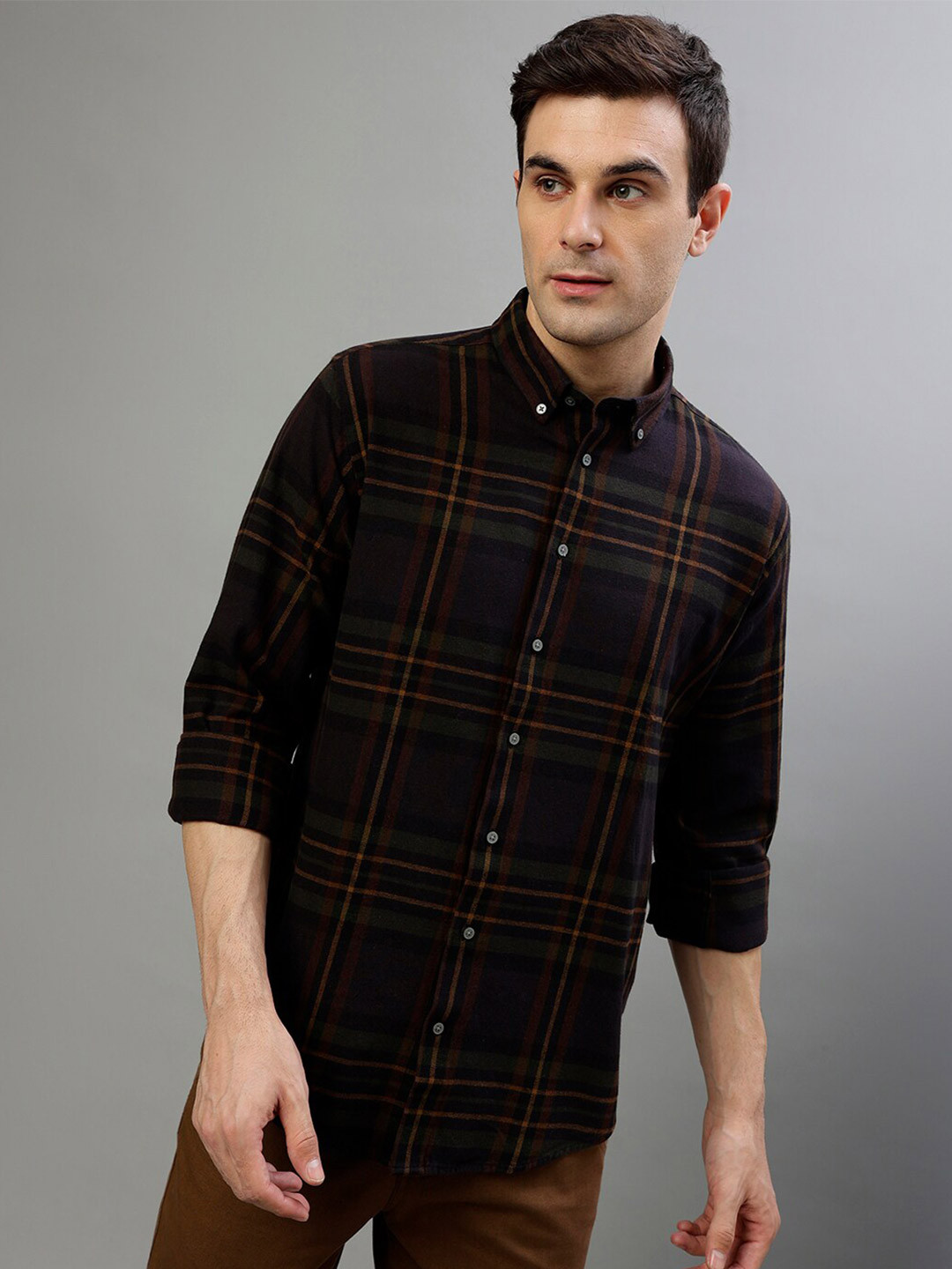 

Bruun & Stengade Checked Button-Down Collar Casual Pure Cotton Shirt, Purple