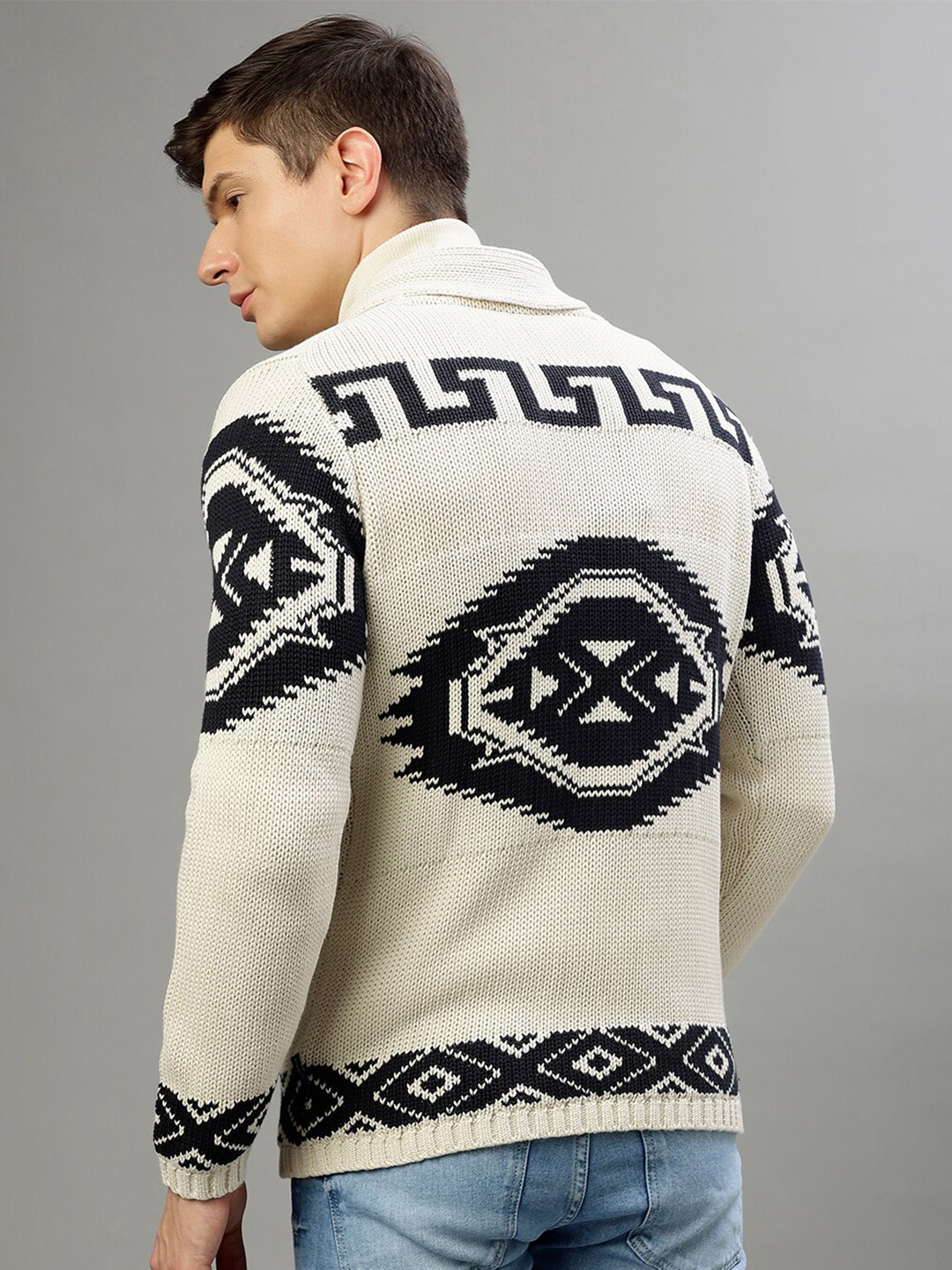 

LINDBERGH Graphic Printed Shawl Collar Pure Cotton Cardigan Sweater, Cream