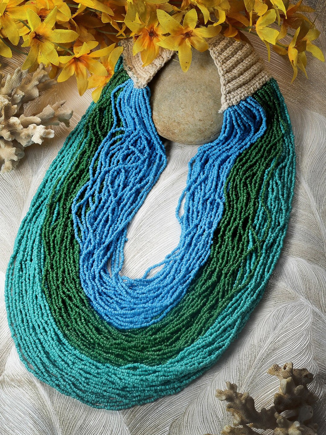

Moedbuille Artificial Stones and Beads Handcrafted Layered Necklace, Teal