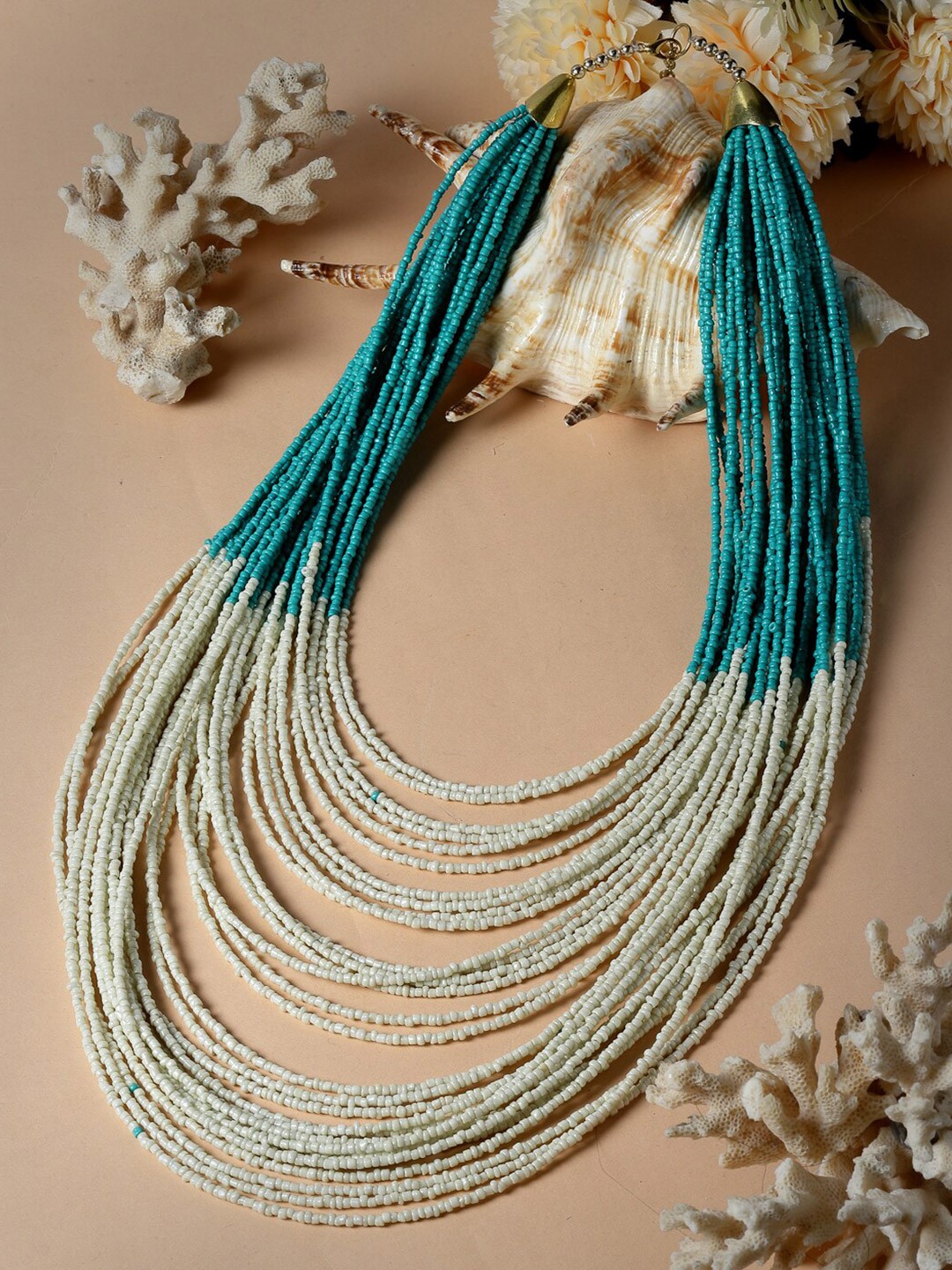 

Moedbuille Gold-Plated Handcrafted Layered Necklace, Teal