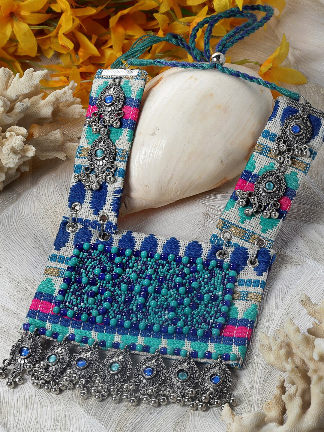 

Moedbuille Silver-Plated Handcrafted Oxidised Necklace, Turquoise blue