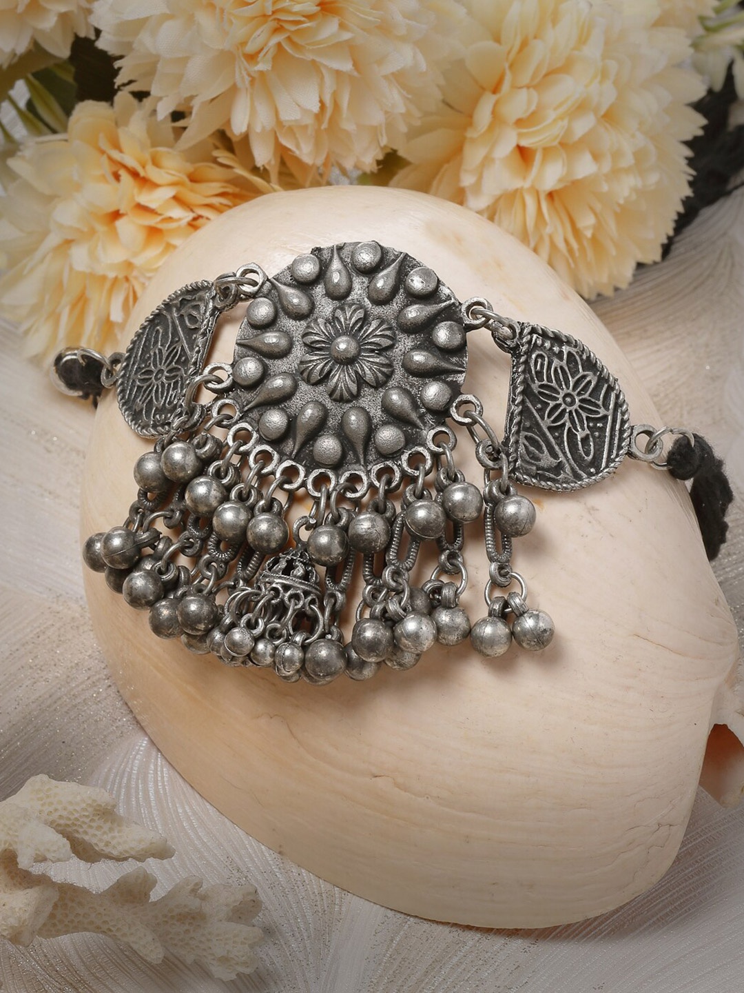 

Moedbuille Silver Plated Oxidised Ghungroo Tribal Necklace, Metallic