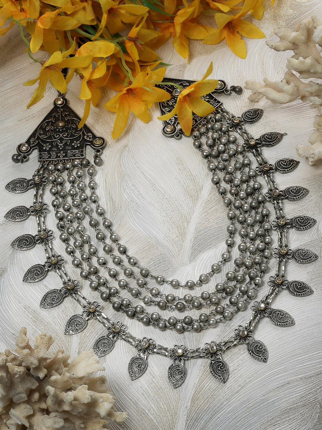 

Moedbuille Brass Silver-Plated Layered Necklace, Metallic
