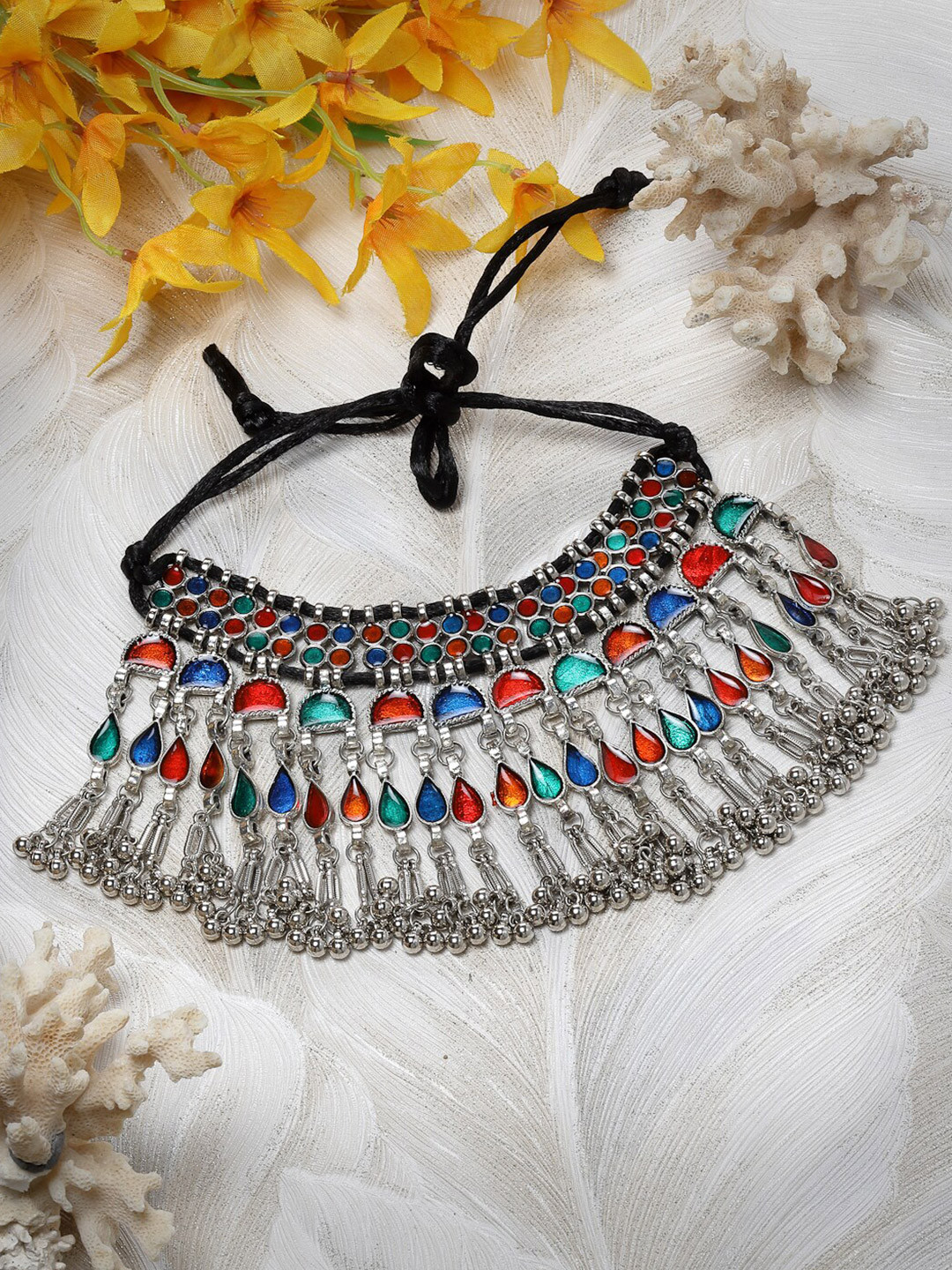

Moedbuille Silver-Plated Meenakari Necklace