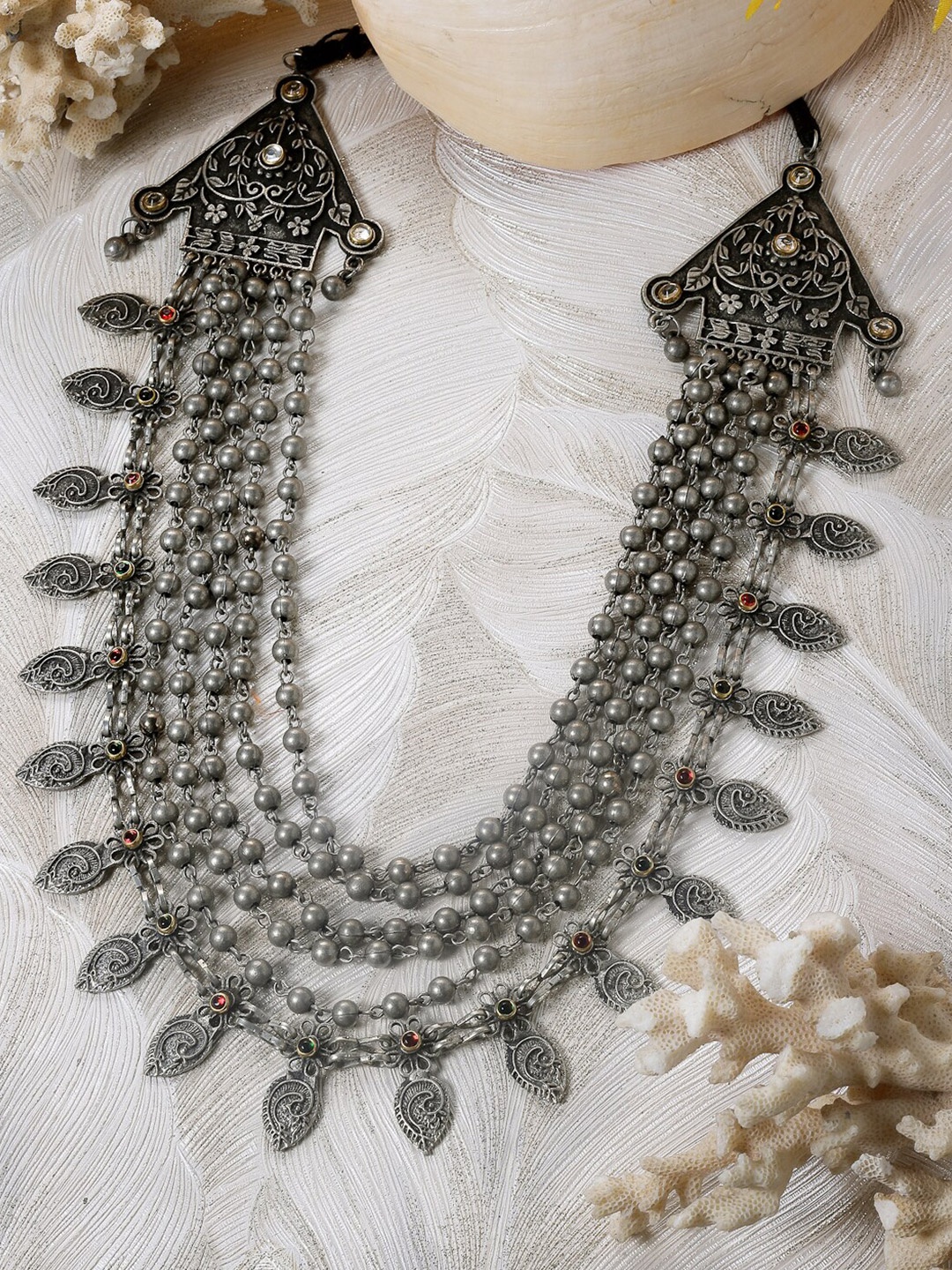 

Moedbuille Silver-Plated Layered Oxidised Necklace