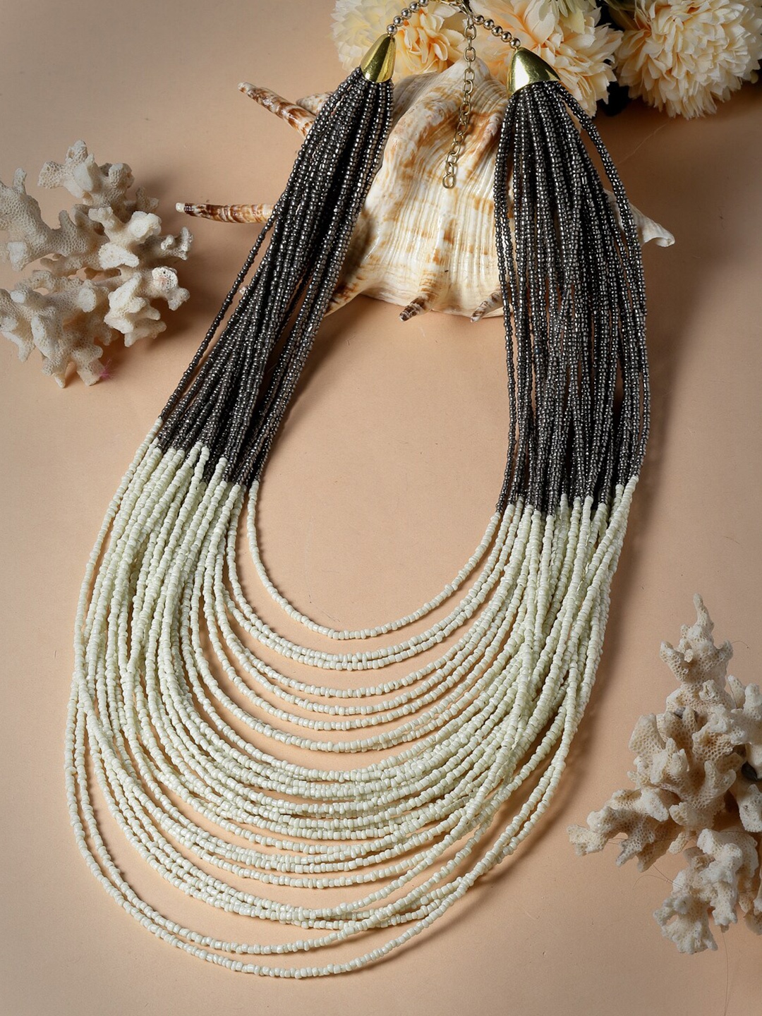 

Moedbuille Gold-Plated Handcrafted Layered Necklace, Grey