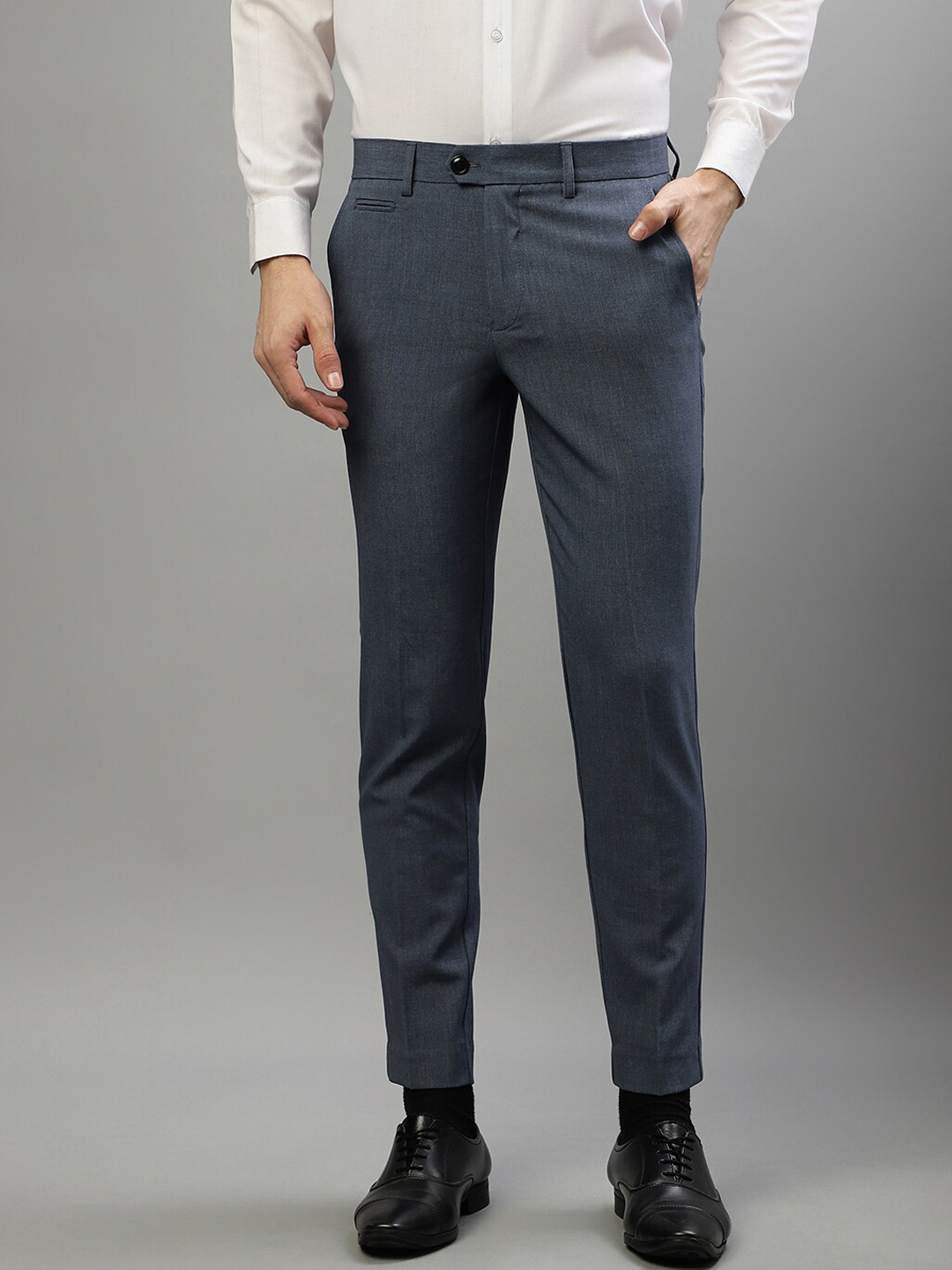 

LINDBERGH Men Grey Slim Fit Mid-Rise Formal Trousers