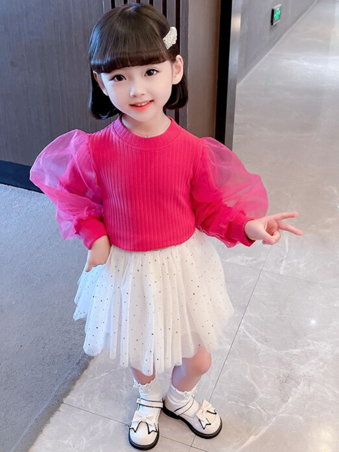 

StyleCast Girls Pink Ribbed Puff Sleeve Cotton Top