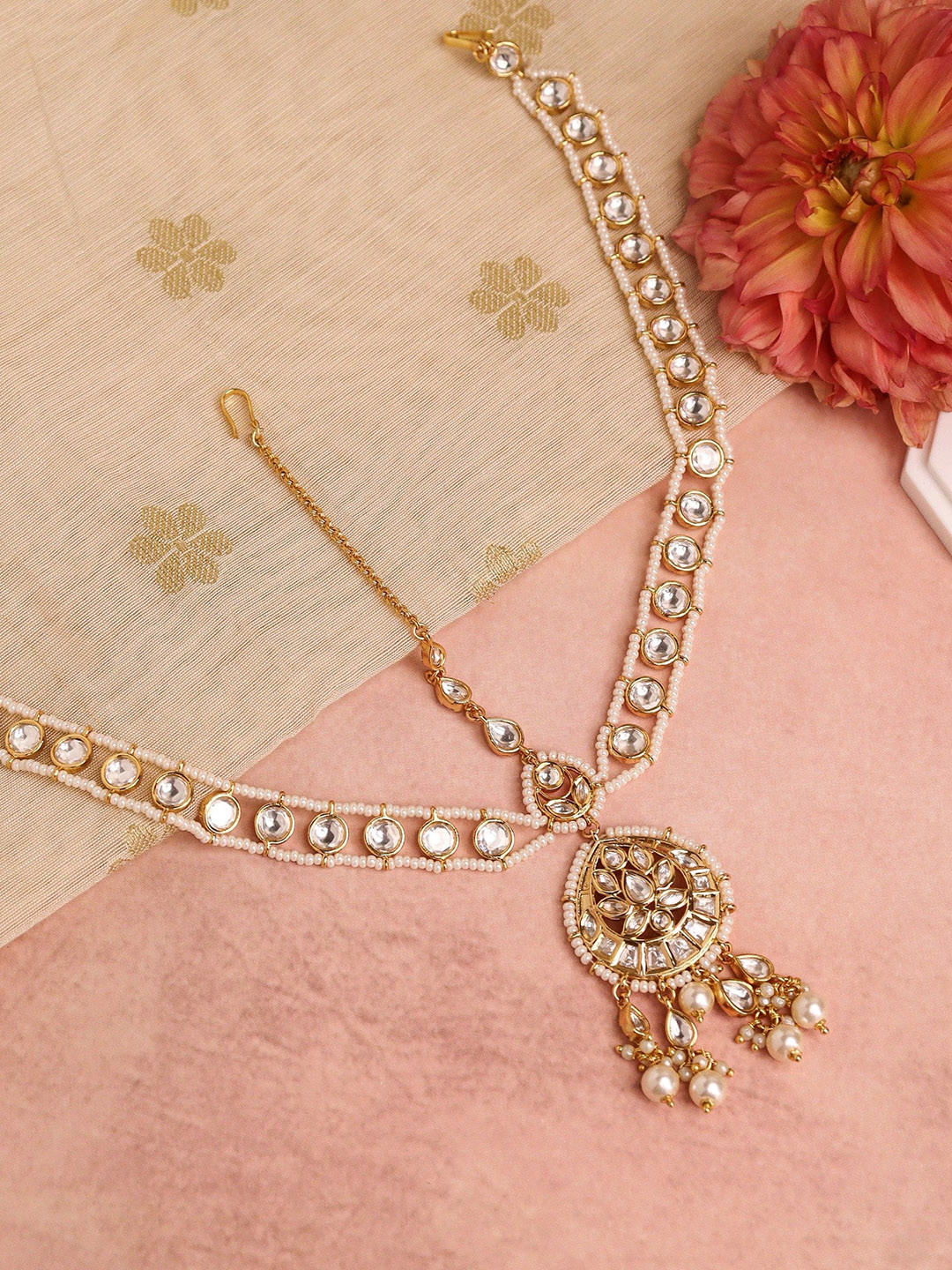 

CURIO COTTAGE Gold-Plated Kundan-Studded Head Jewellery