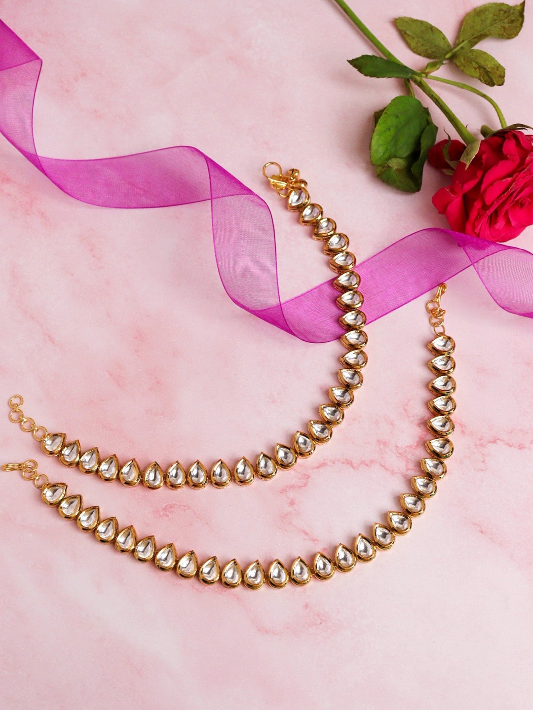 

CURIO COTTAGE 18K Gold-Plated Kundan-Studded Anklets