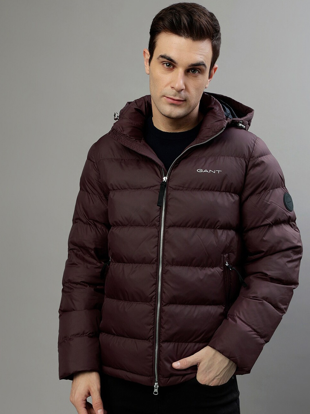 GANT Solid Hooded Puffer Jacket, Burgundy