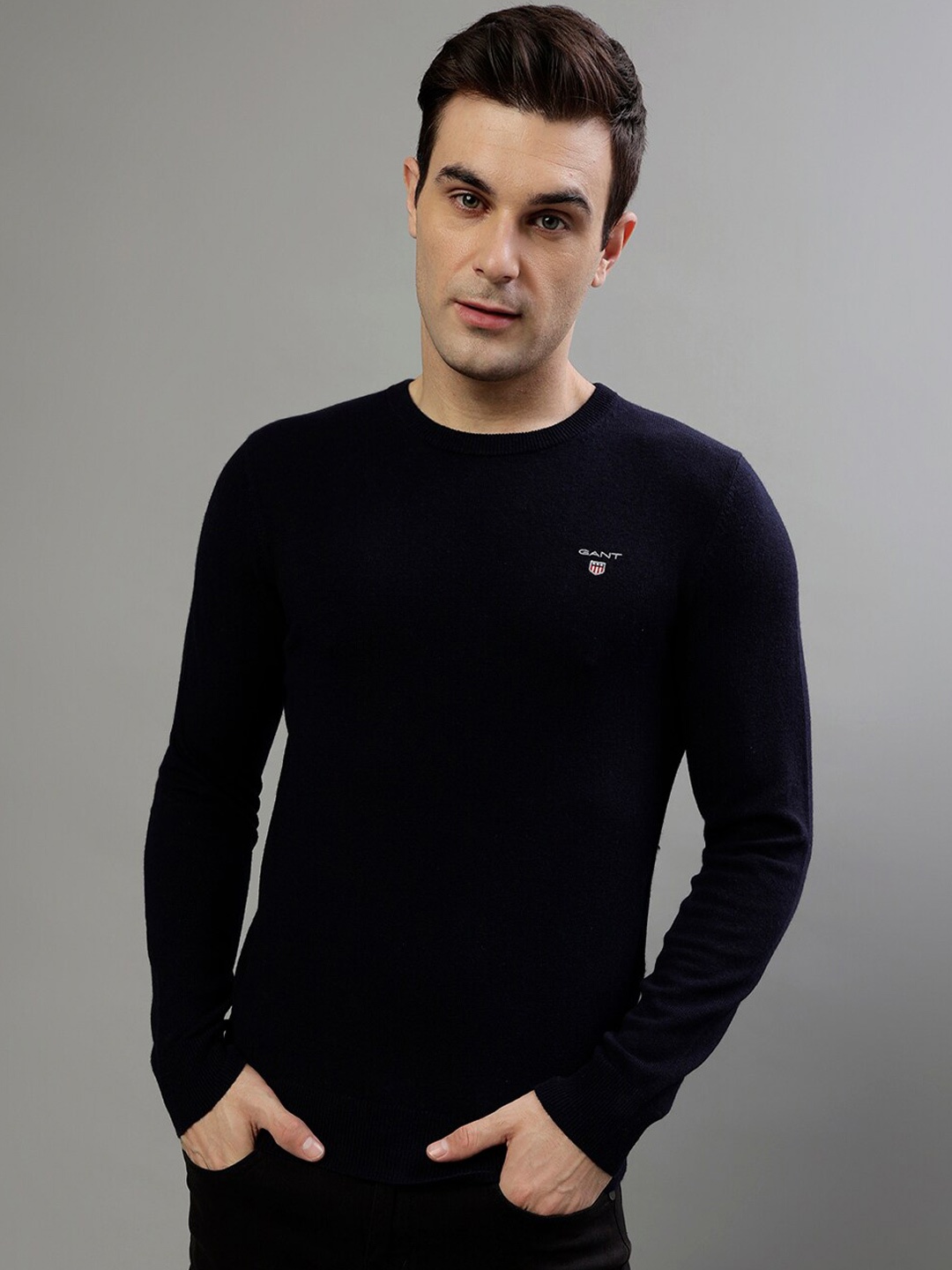 

GANT Round Neck Woollen Pullover Sweater, Navy blue