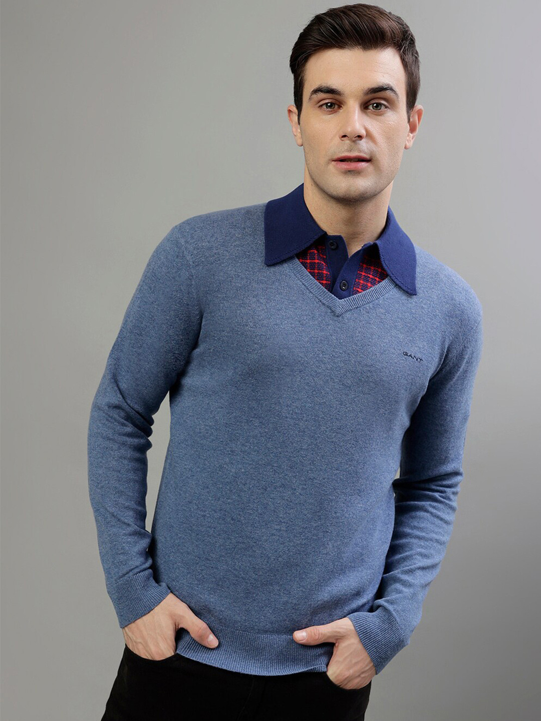 

GANT V-Neck Woollen Pullover Sweater, Blue