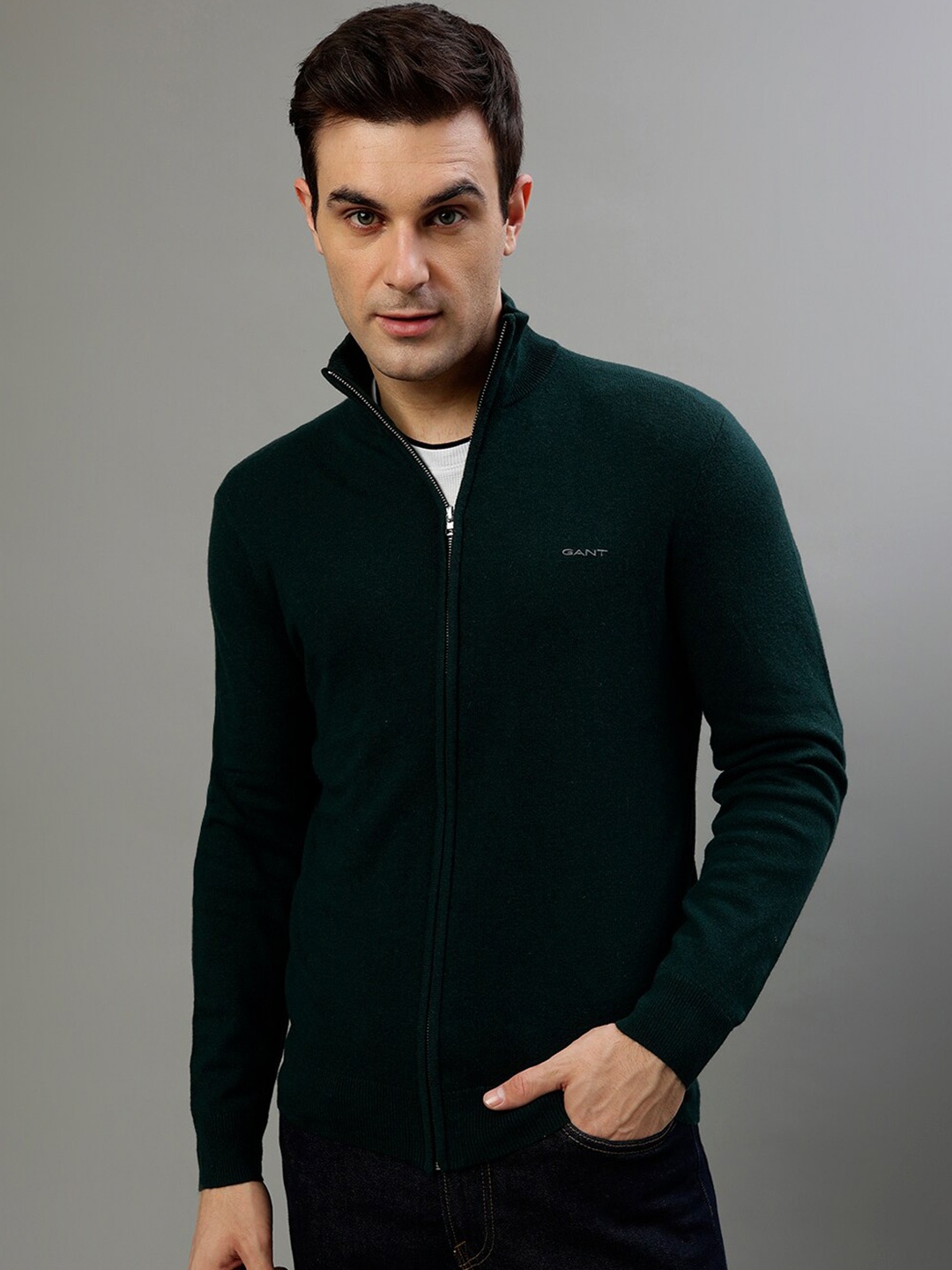 

GANT High Neck Half Zipper Front-Open Sweater, Green