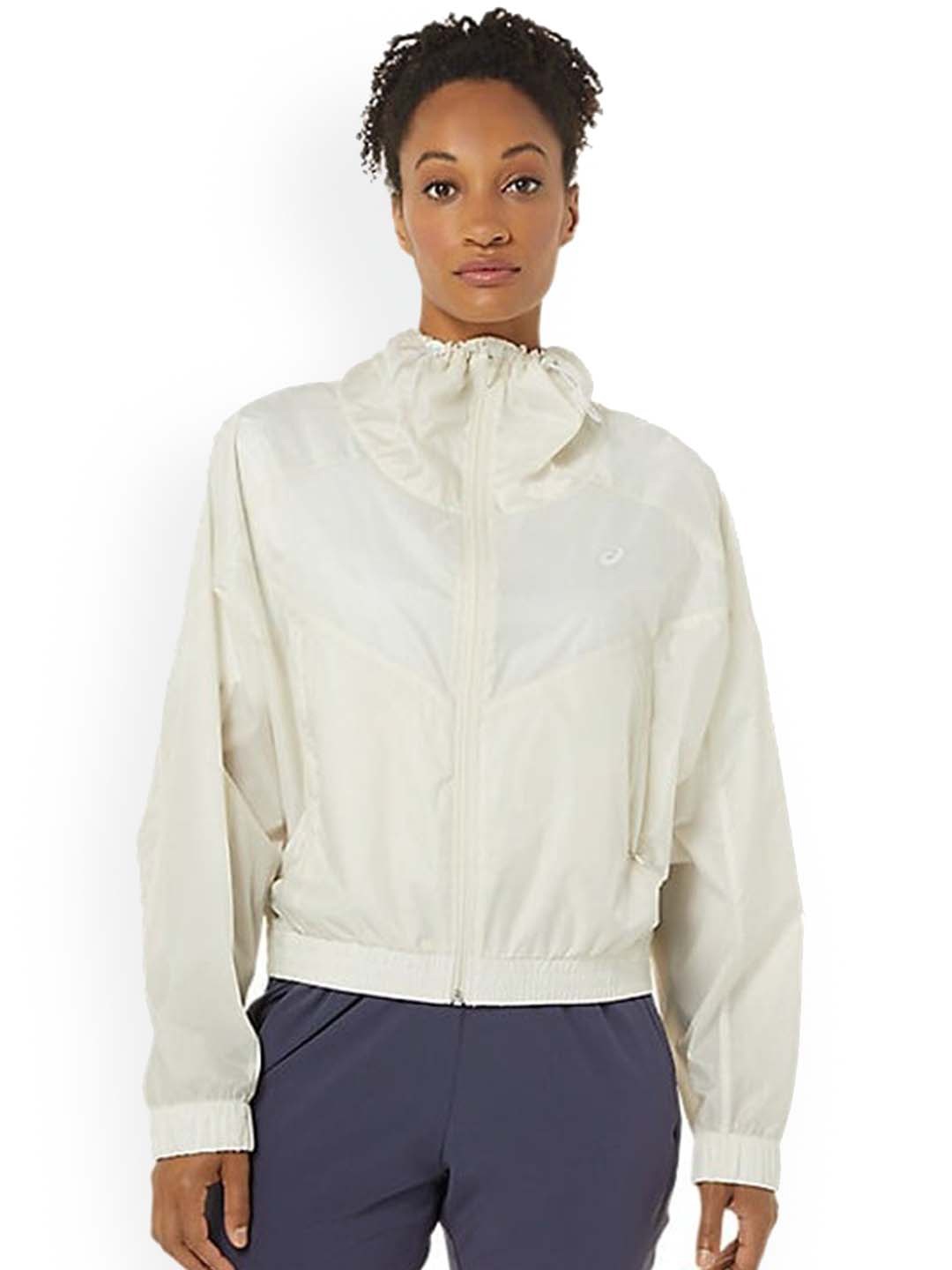 

ASICS Mock Collar Full Zip Woven Sporty Jacket, Off white