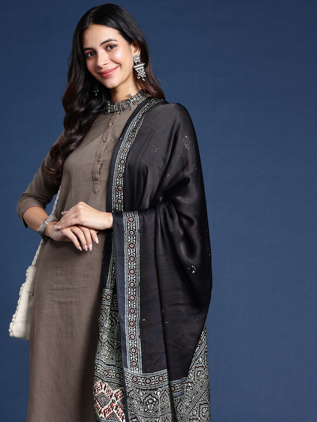 

Taavi Ethnic Motifs Printed Block Print Dupatta, Blue