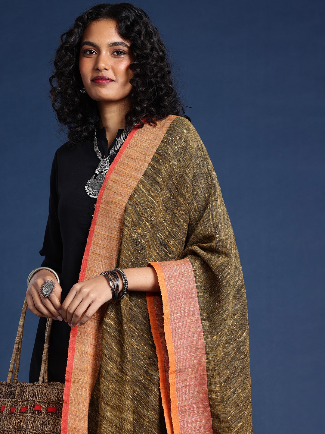 

Taavi Woven Design Tasselled Dupatta, Brown
