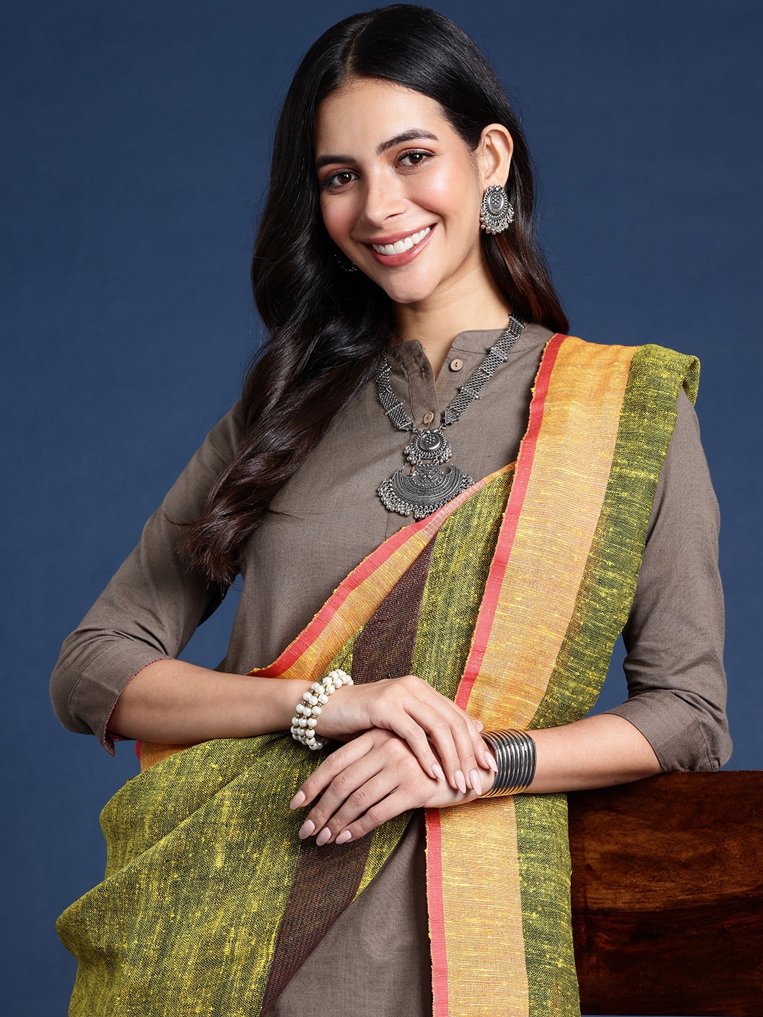 

Taavi Woven Design Tasselled Cotton Blend Dupatta, Mustard