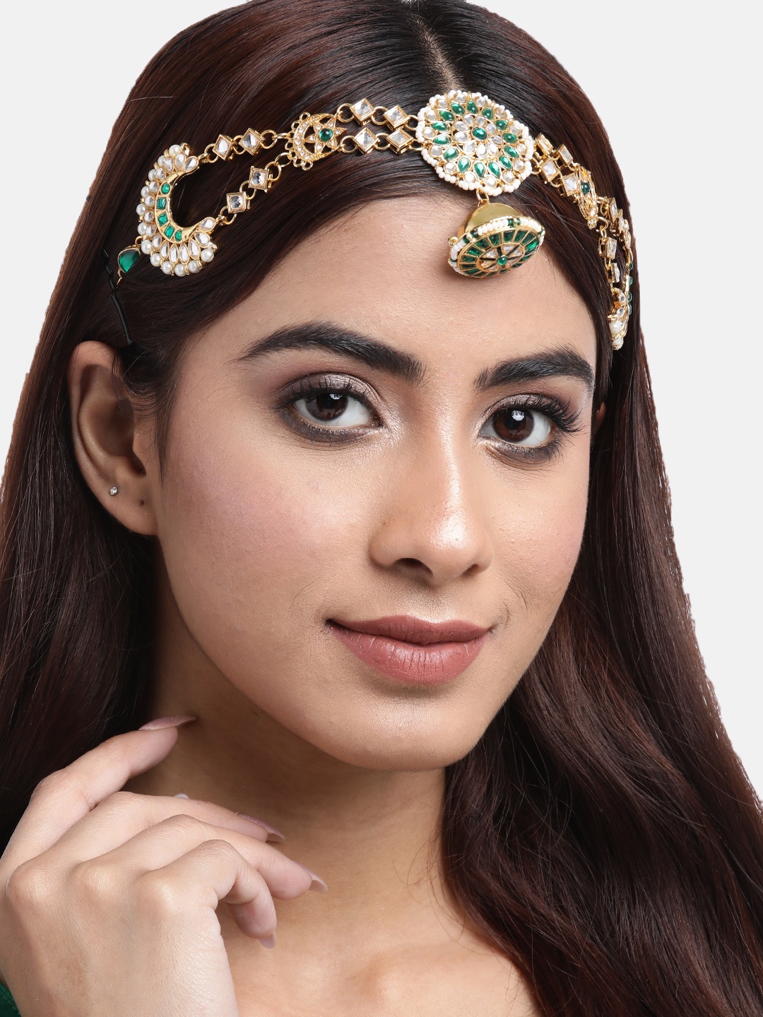 

Anouk Gold-Plated Kundan-Studded Borla Matha Patti, Green