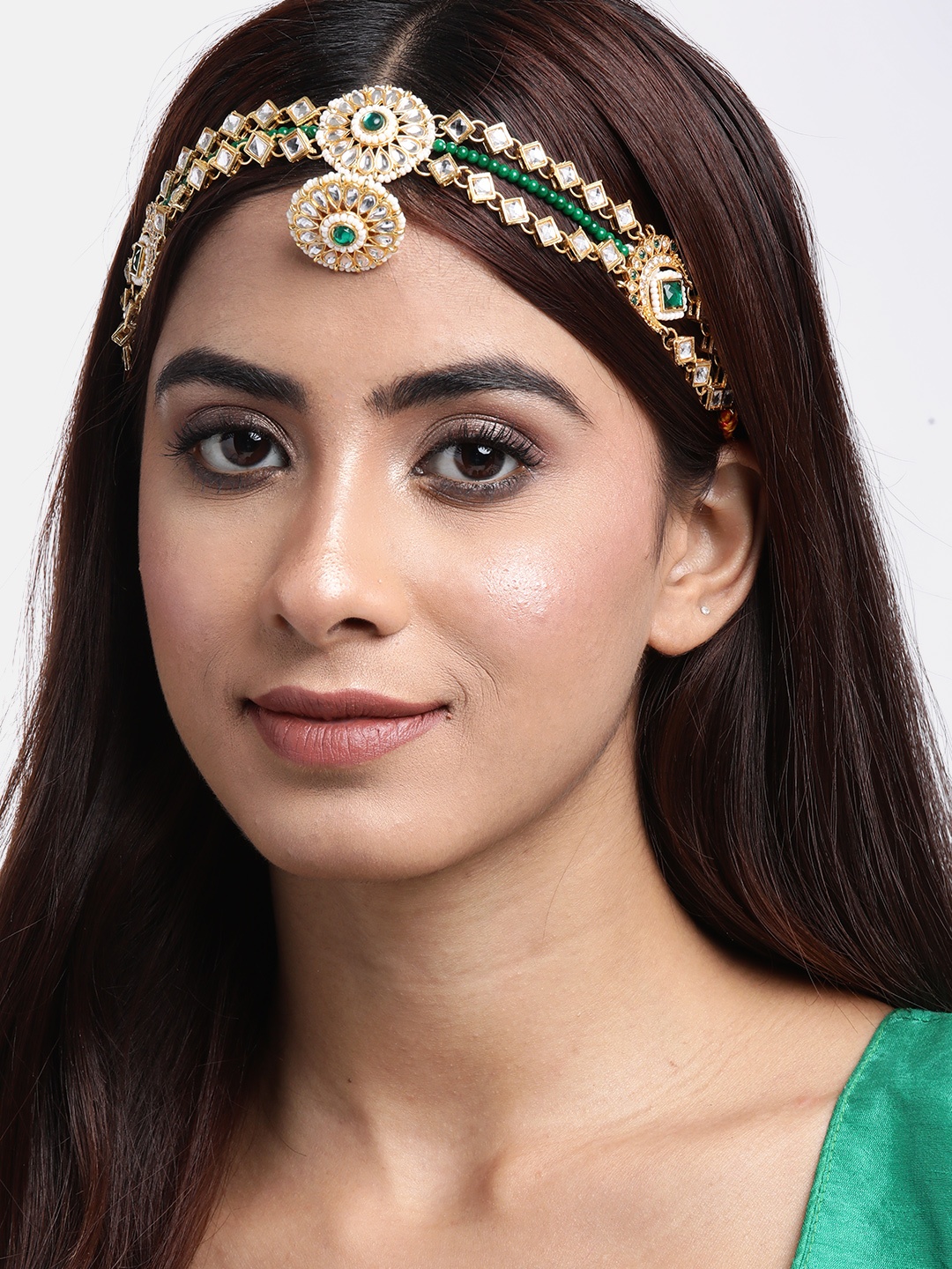 

Anouk Gold-Plated Kundan-Studded Borla Matha Patti, Green