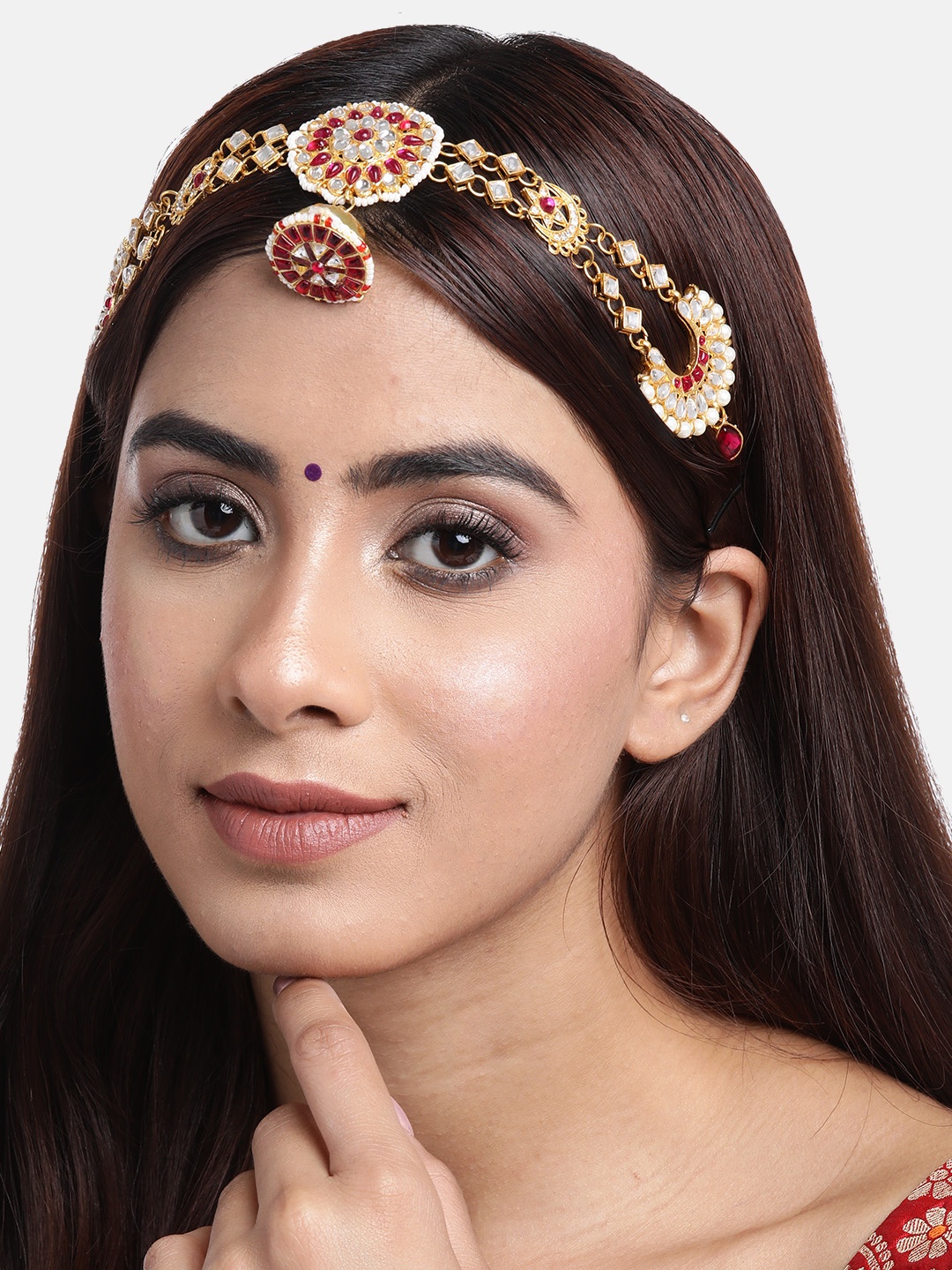 

Anouk Gold-Plated Kundan-Studded Borla Matha Patti, Pink