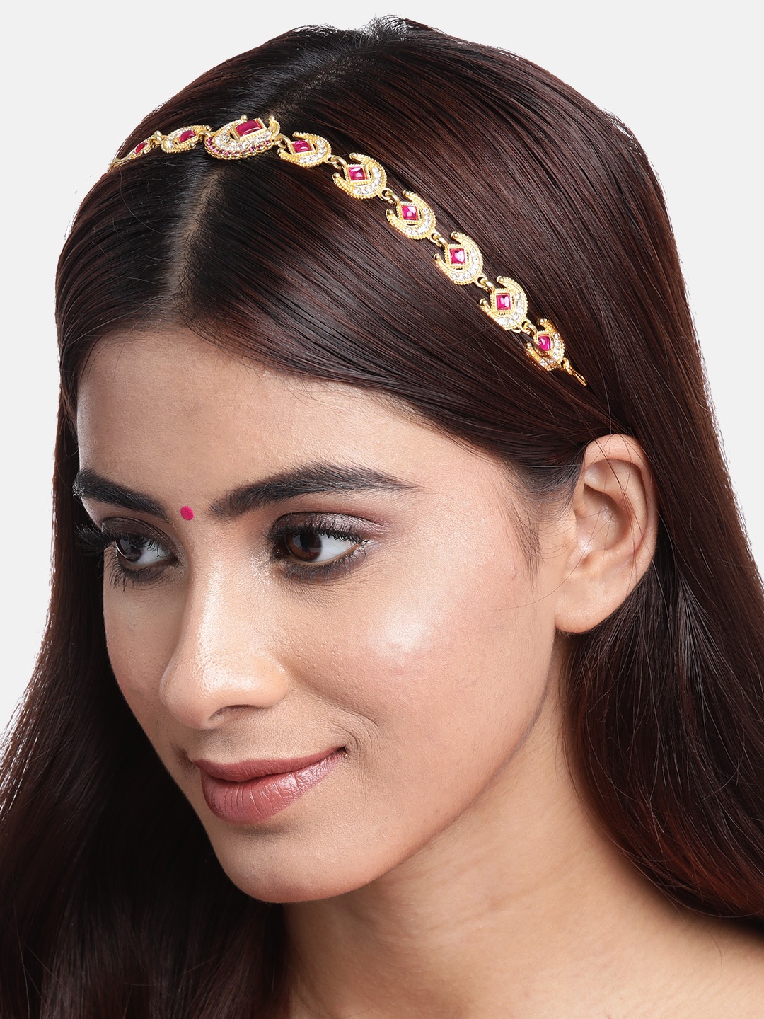 

Anouk Women Gold-Plated Kundan Studded Mathapatti, Pink