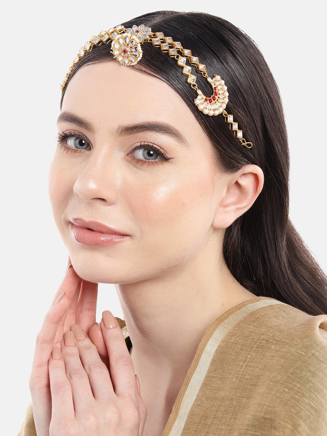 

Anouk Women Gold-Plated Kundan Studded Mathapatti, Pink