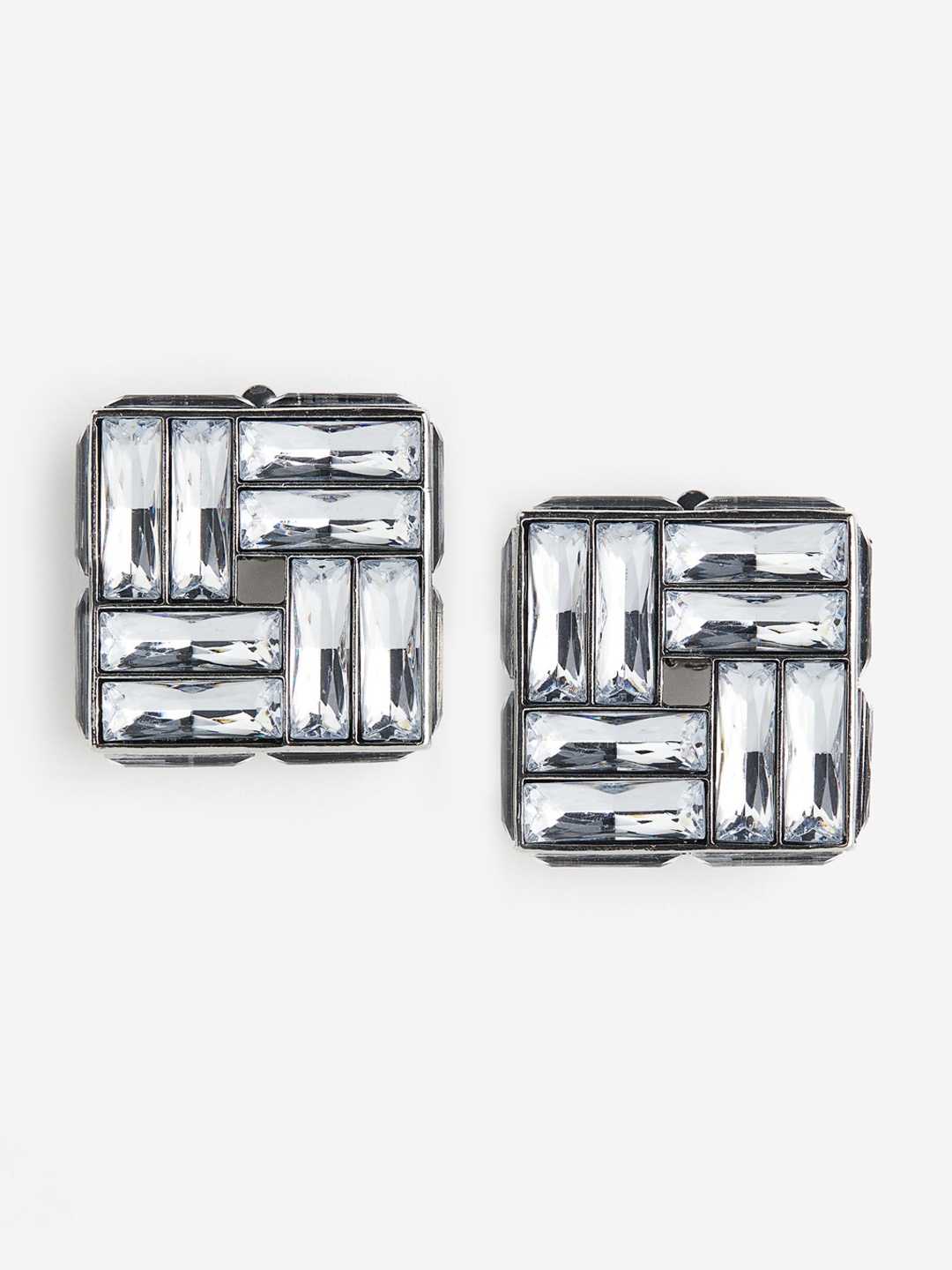 

H&M Square Rhinestone-Embellished Earrings, Silver