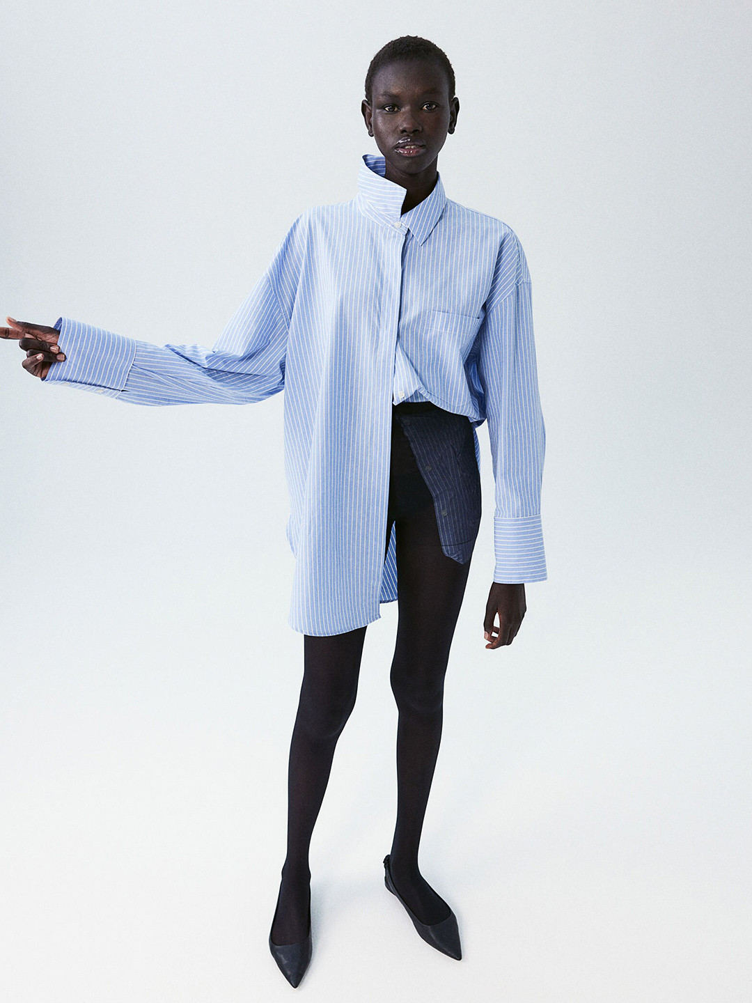 

H&M Pure Cotton Oversized Poplin Shirt, Blue