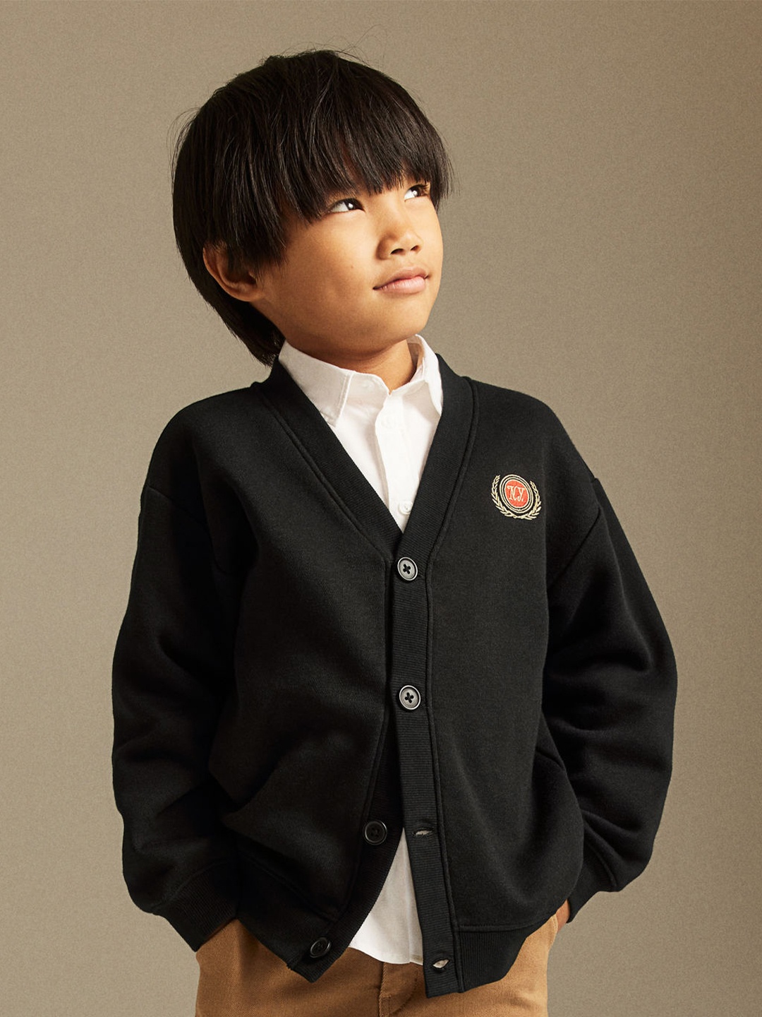 

H&M Boys Embroidered-Motif Sweatshirt Cardigan, Black