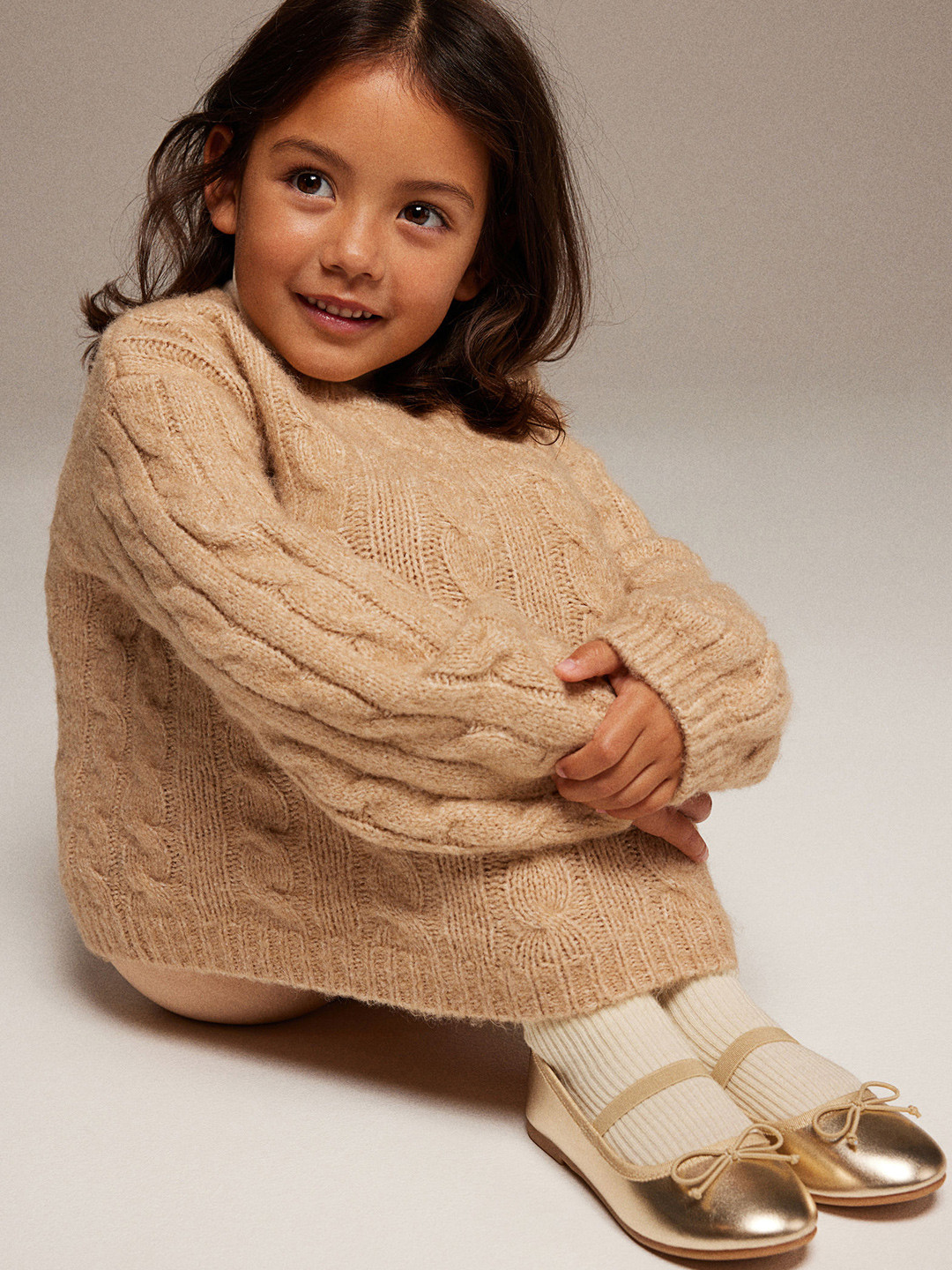 

H&M Girls Cable-Knit Jumper, Beige