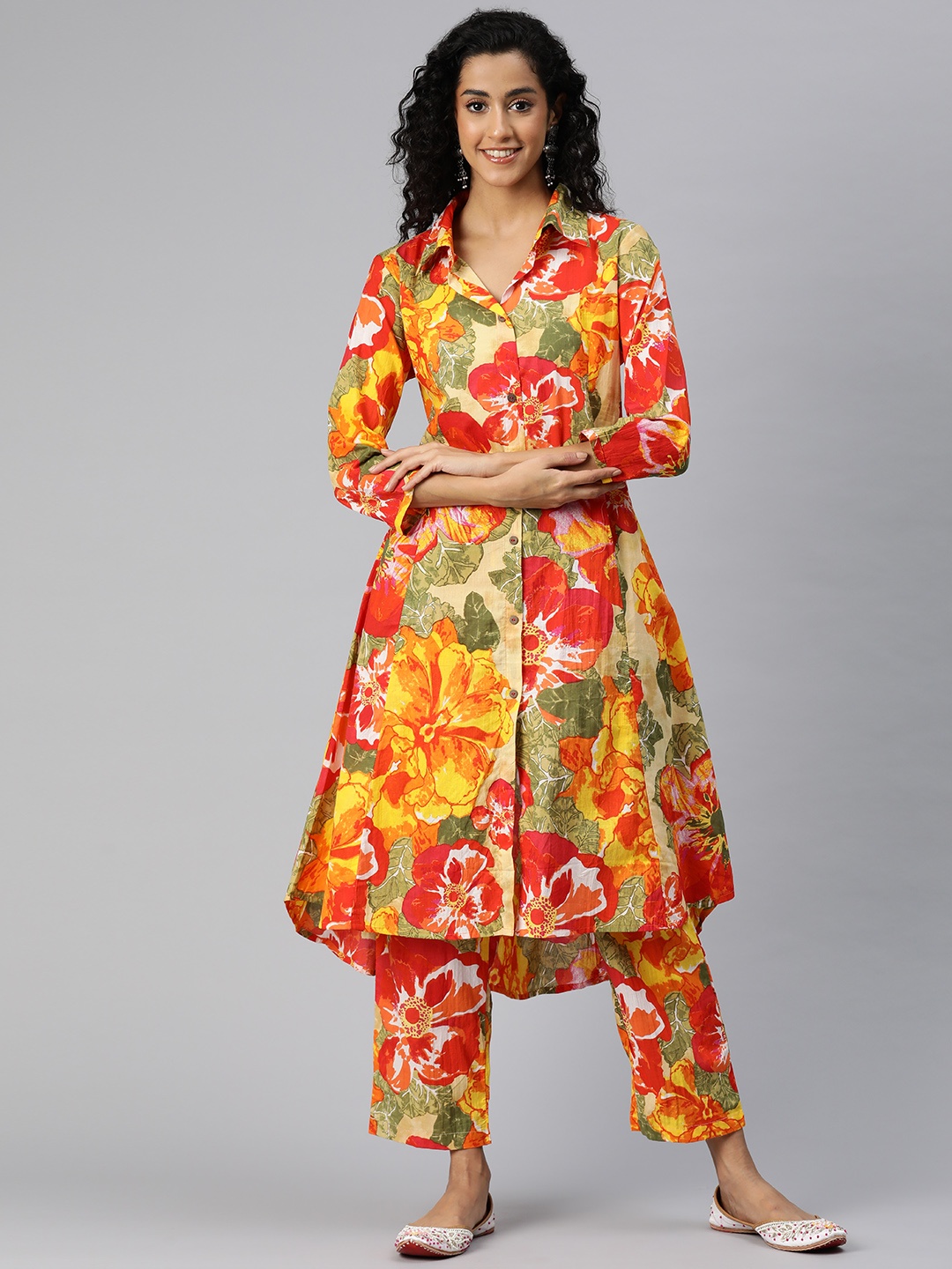 

Readiprint Fashions Floral Printed Pure Cotton Co-Ords, Orange
