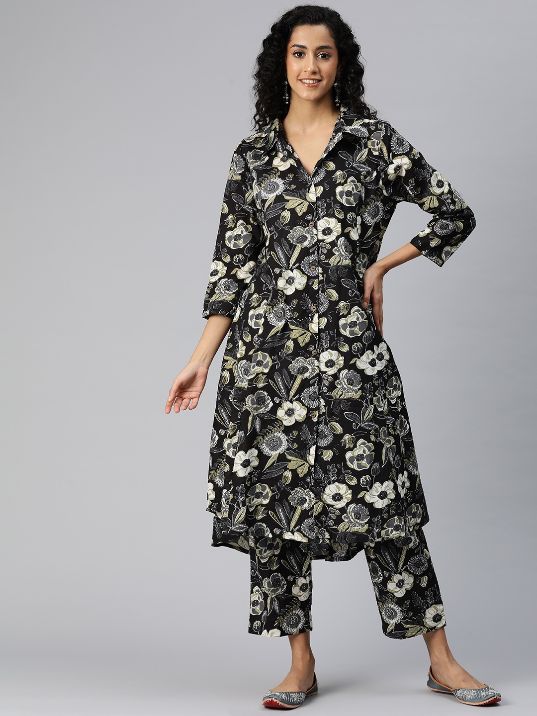 

Readiprint Floral Printed Pure Cotton Co-Ords, Black