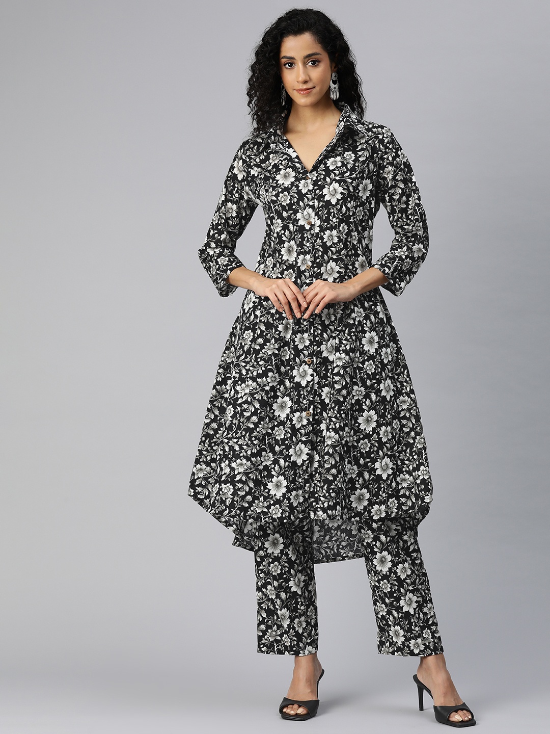 

Readiprint Women Printed Pure Cotton Tunic with Palazzos, Black