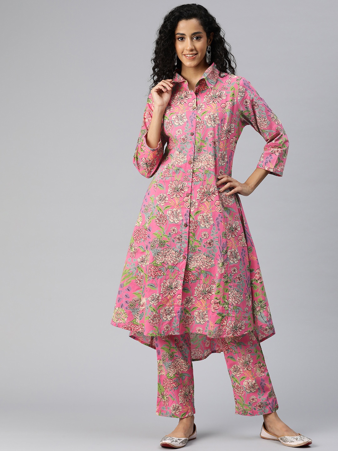 

Readiprint Fashions Women Printed Pure Cotton Tunic with Palazzos, Pink