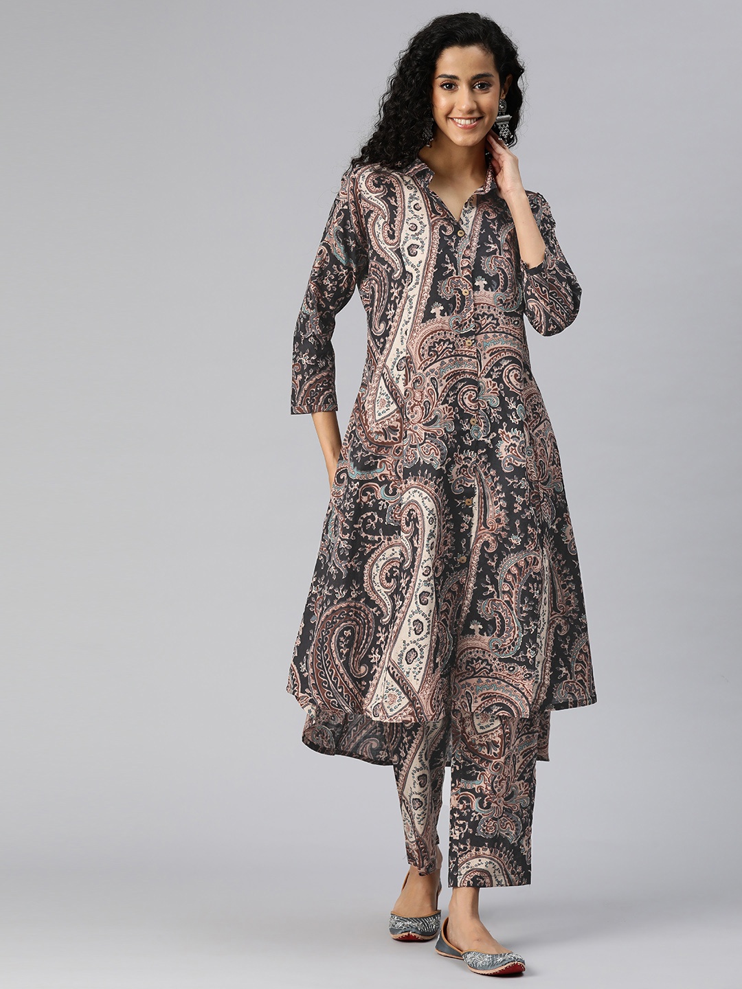

Readiprint Fashions Women Printed Pure Cotton Tunic with Palazzos, Black