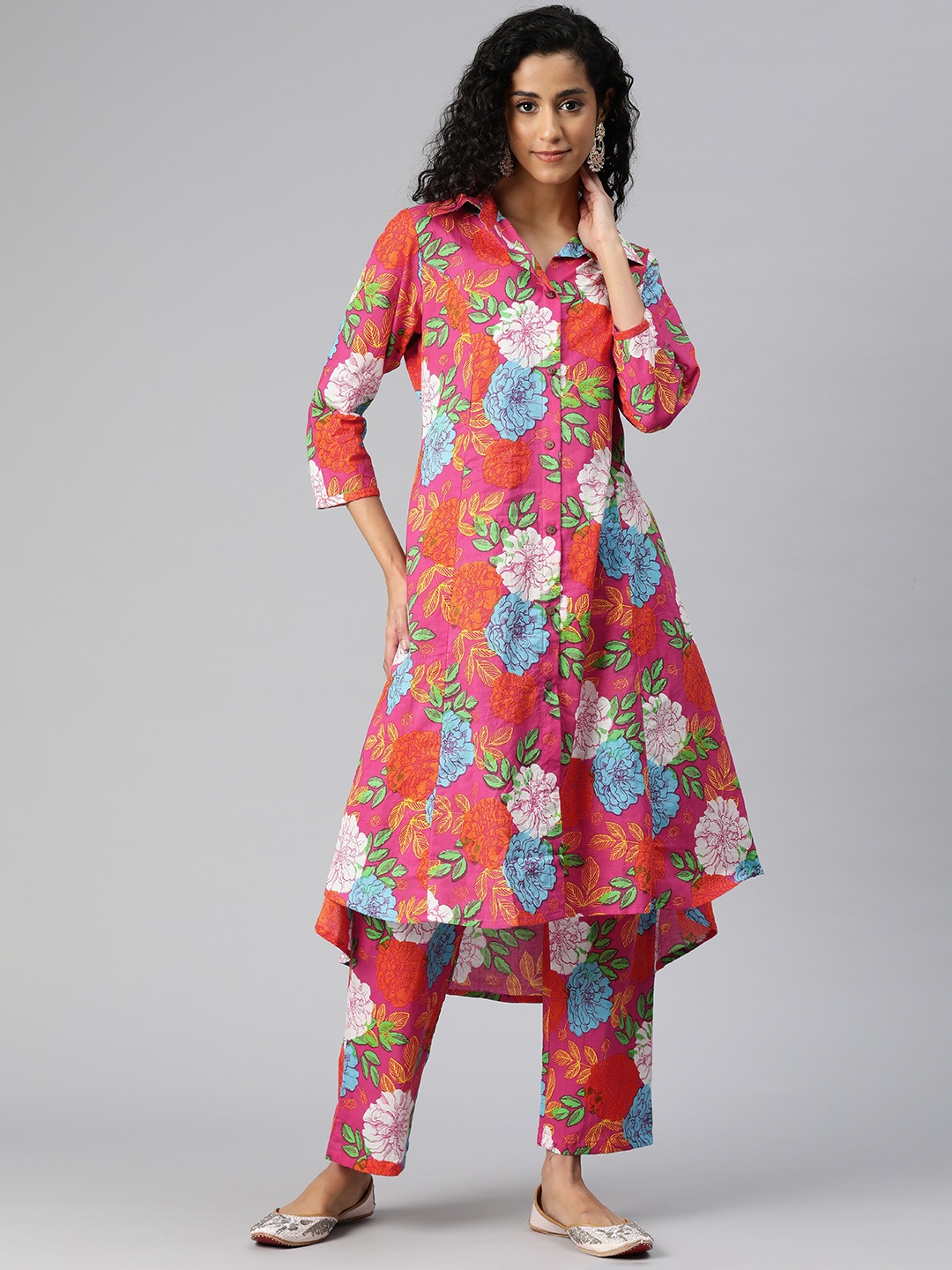 

Readiprint Women Printed Pure Cotton Tunic with Palazzos, Pink