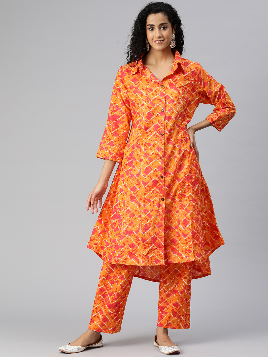 Readiprint Women Printed Pure Cotton Tunic with Palazzos, Orange
