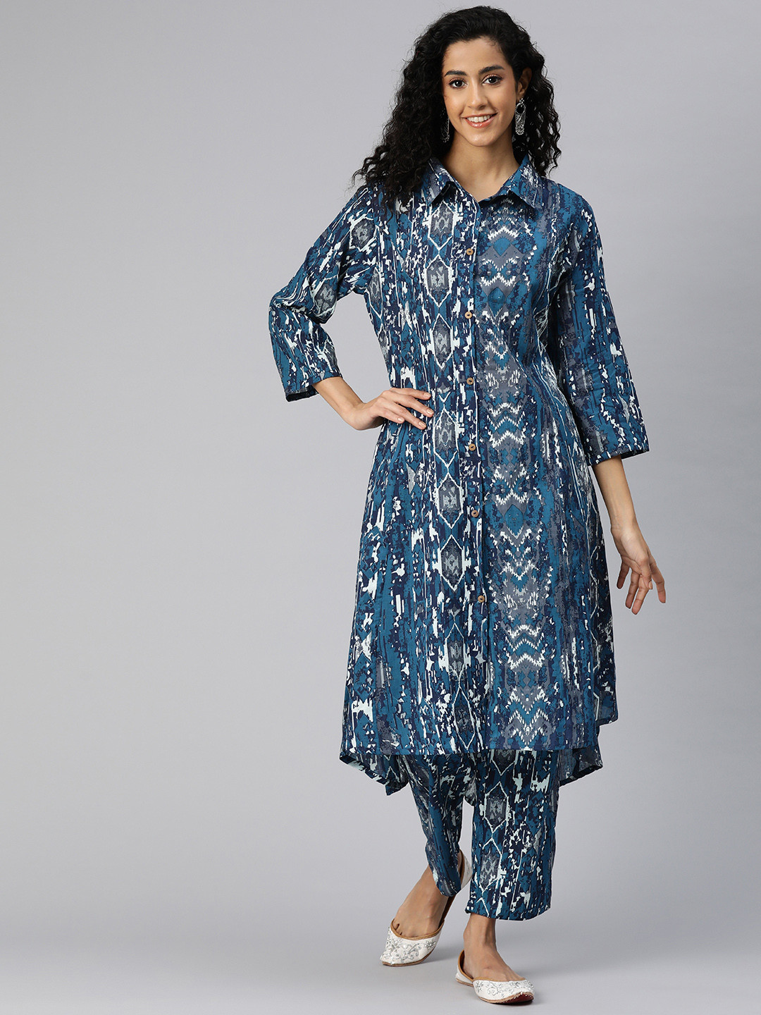 

Readiprint Women Abstract Printed A-Line Pure Cotton Kurta with Palazzos, Blue