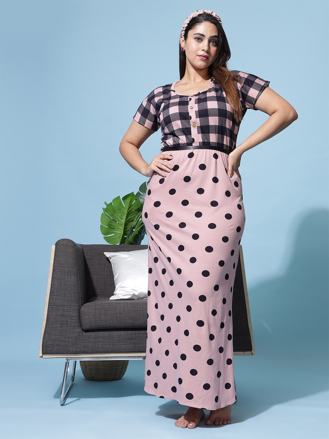 

9shines Label Printed Cotton Maxi Nightdress, Pink